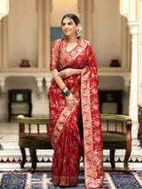 Hema Red Banarasi Silk Saree WIth Fabulouse Blouse Piece