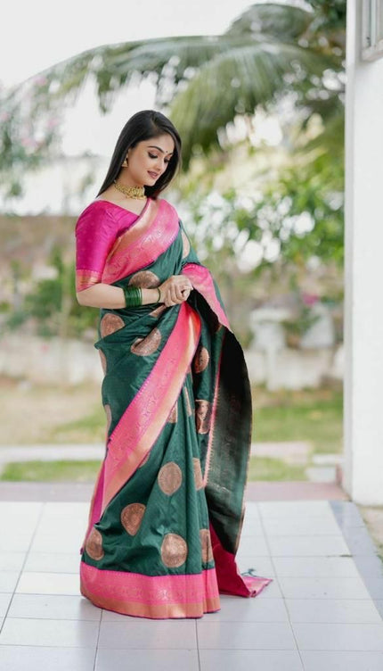 Green Lichi Silk Jacquard Work Saree