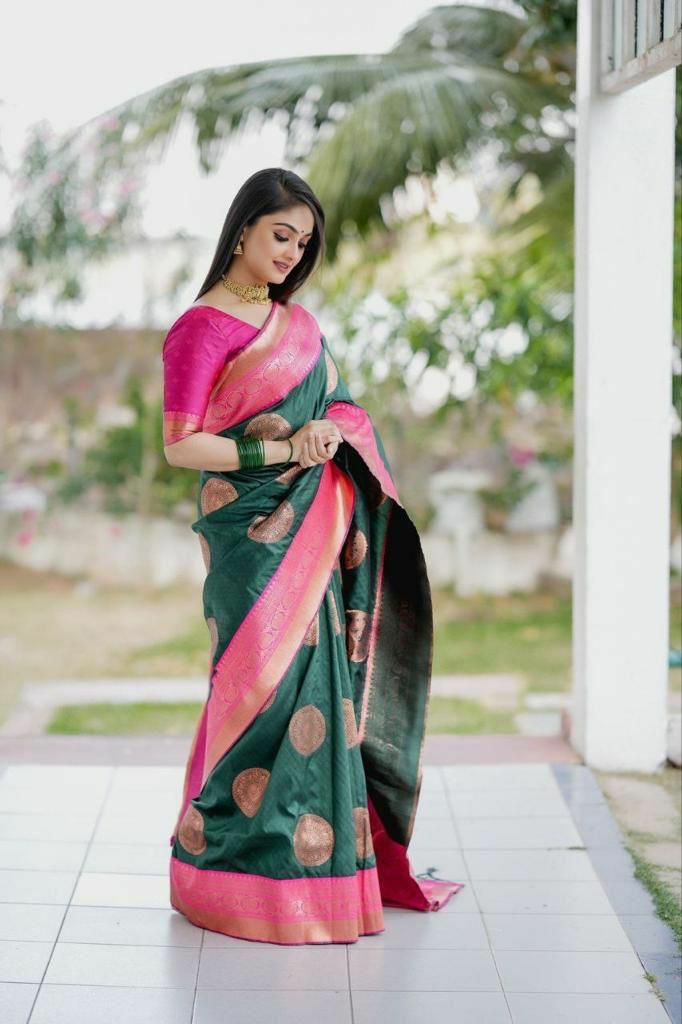 Green Lichi Silk Jacquard Work Saree