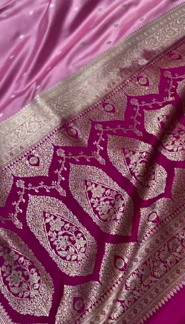 Tanirika - Pink Mashru Silk Saree with Golden Zari Butta & Royal Woven Pallu