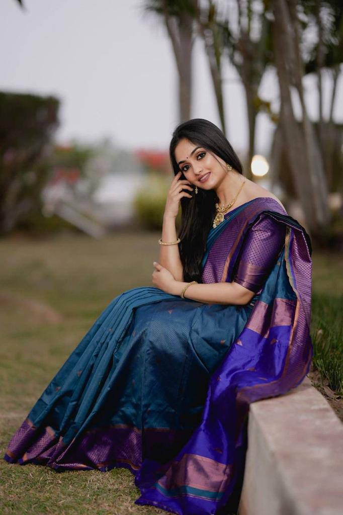 Blue Soft Lichi Silk Jacquard Work Saree