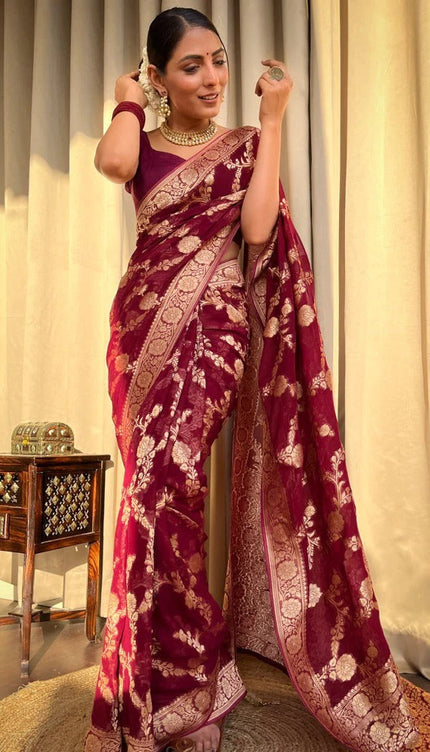 Laita Red Banarasi Silk Saree