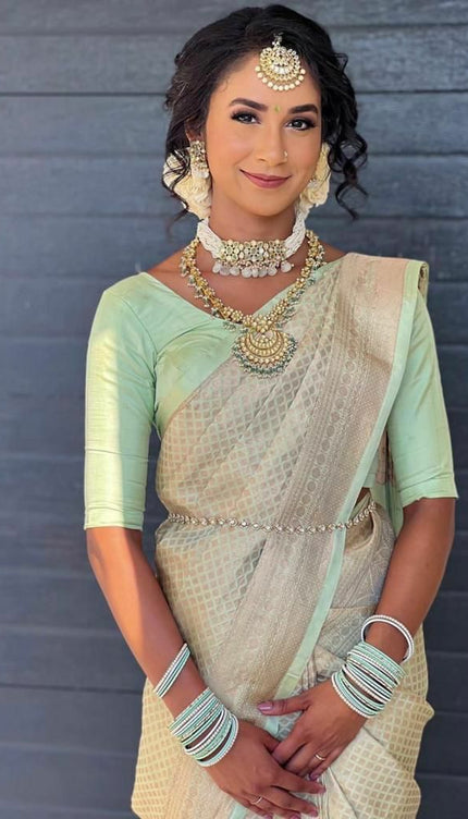 Vedhika Pista Soft Silk Saree