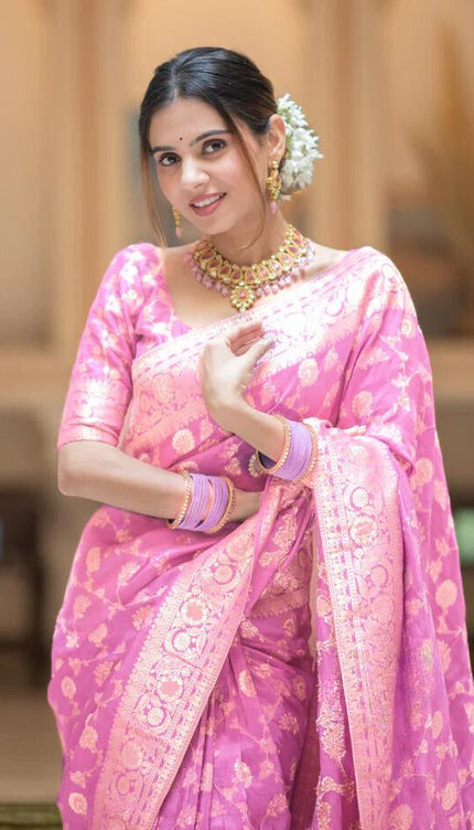 Onion Pink Banarasi Uppada Silk Saree