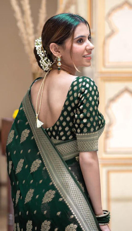 Green Banarasi Soft Silk Saree
