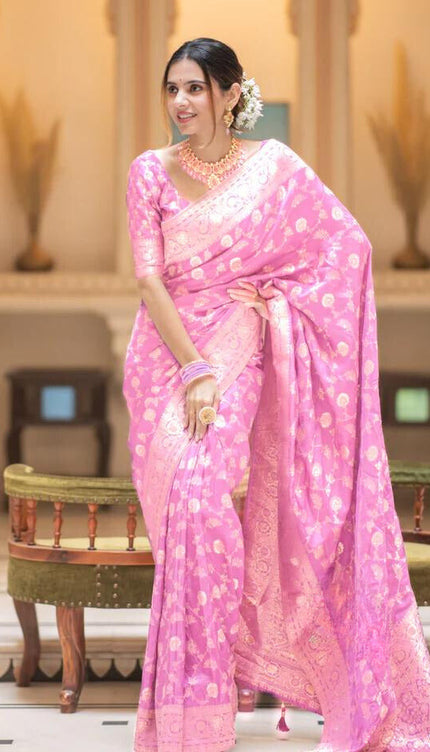 Onion Pink Banarasi Uppada Silk Saree