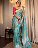 Tisha Sky Blue  Soft Banarasi Saree With Attached Blouse