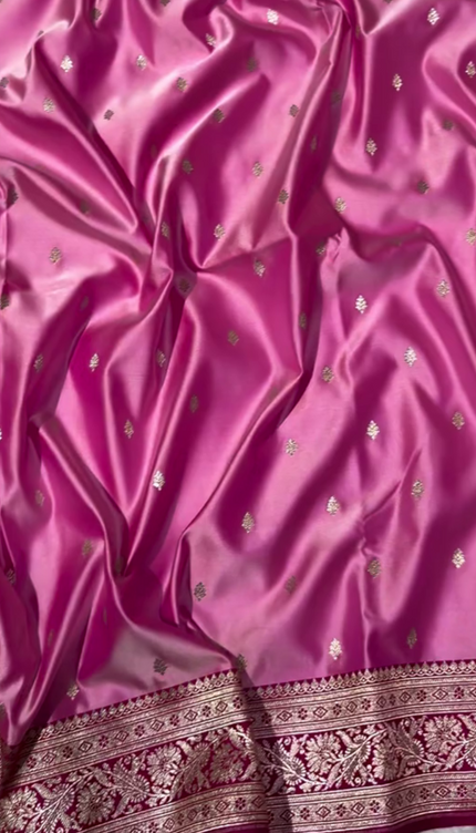 Tanirika - Pink Mashru Silk Saree with Golden Zari Butta & Royal Woven Pallu