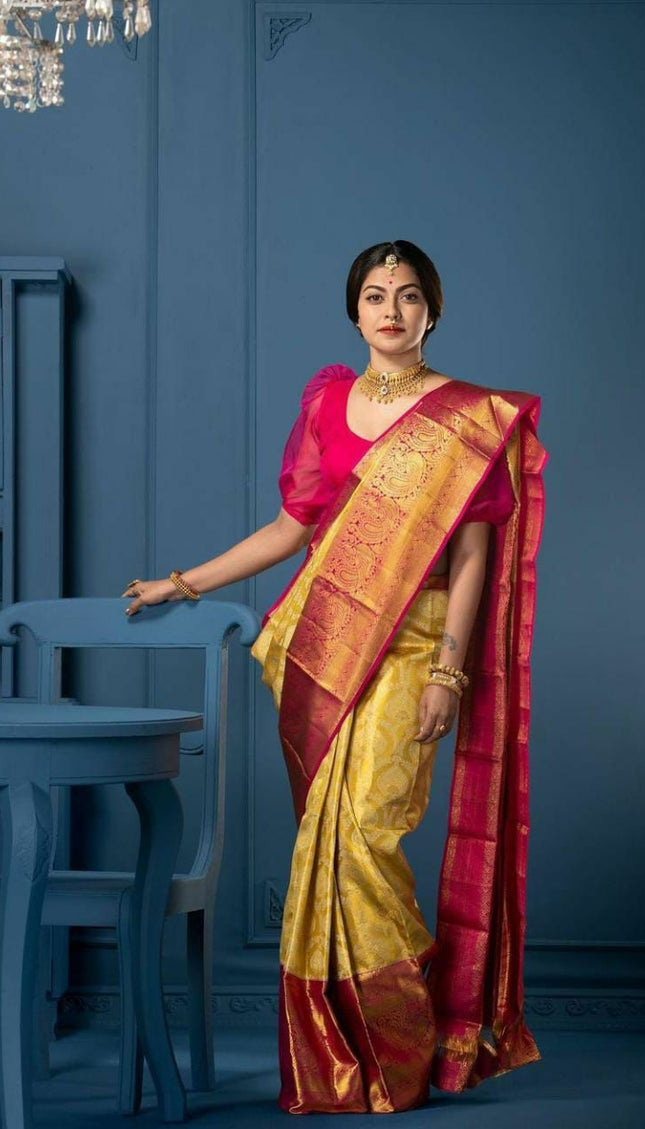 Lissome Yellow Soft Silk Saree