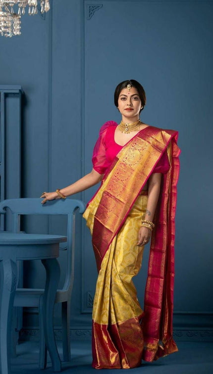 Lissome Yellow Soft Silk Saree
