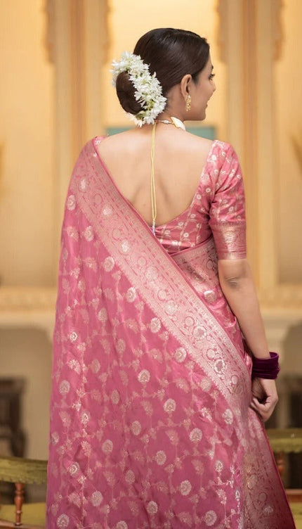 Hira Peach Banarasi Silk Saree