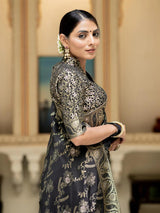 Hema Black Banarasi Silk Saree WIth Fabulouse Blouse Piece