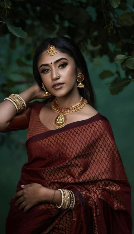 Unique Design Maroon Banarasi Soft Silk Saree