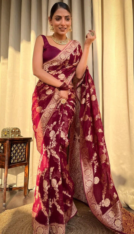 Laita Red Banarasi Silk Saree
