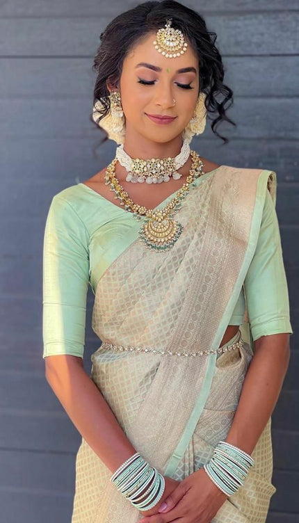 Vedhika Pista Soft Silk Saree