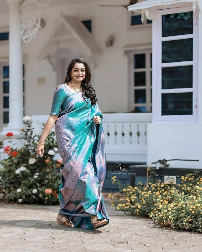 Sizzling Firozi Soft Silk Saree