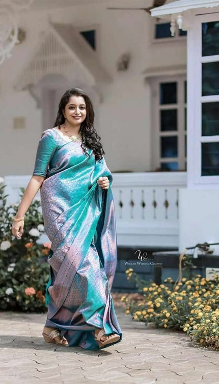 Sizzling Firozi Soft Silk Saree