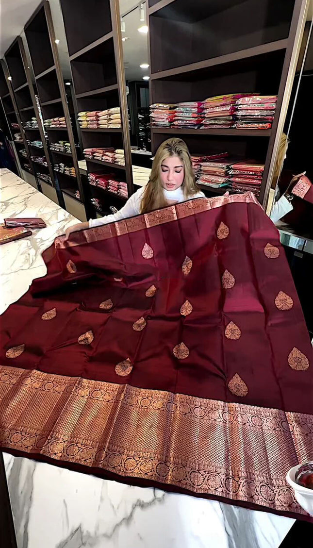 Adorable Wine Soft Silk Saree With Evocative Blouse Piece