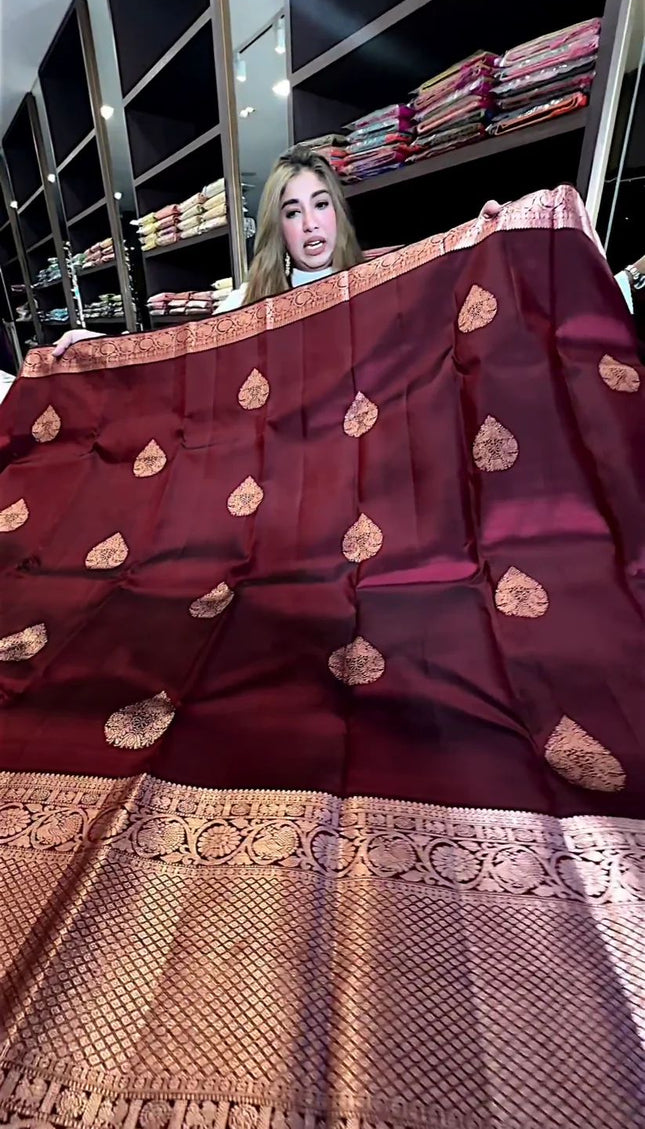 Adorable Wine Soft Silk Saree With Evocative Blouse Piece