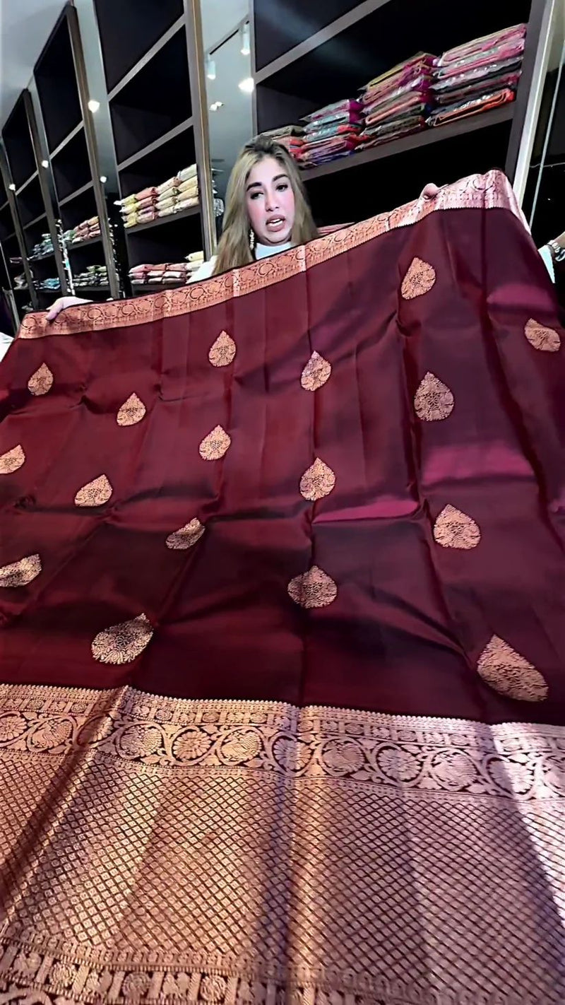 Adorable Wine Soft Silk Saree With Evocative Blouse Piece