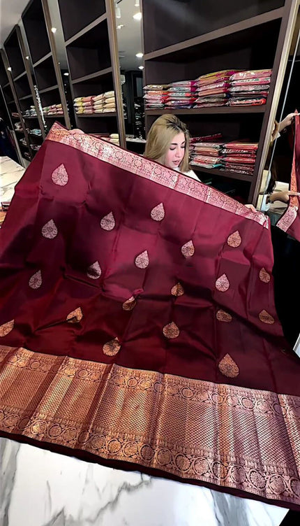 Adorable Wine Soft Silk Saree With Evocative Blouse Piece