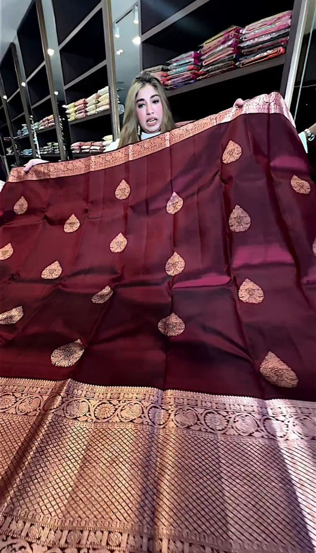 Adorable Wine Soft Silk Saree With Evocative Blouse Piece