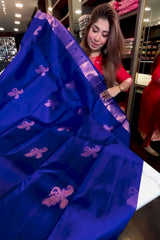 Fantabulous Royal Blue Soft Banarasi Silk Saree With Inimitable Blouse Piece