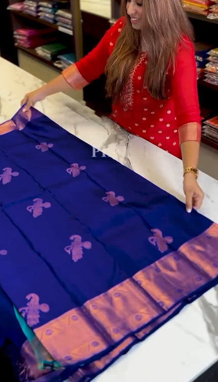 Fantabulous Royal Blue Soft Banarasi Silk Saree With Inimitable Blouse Piece