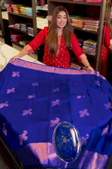 Fantabulous Royal Blue Soft Banarasi Silk Saree With Inimitable Blouse Piece