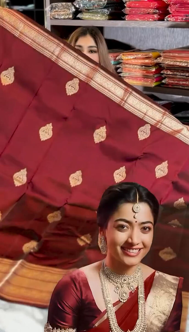 Splendorous Wine Soft Banarasi Silk Saree With Nebula Blouse Piece