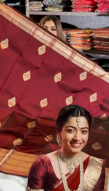 Splendorous Wine Soft Banarasi Silk Saree With Nebula Blouse Piece