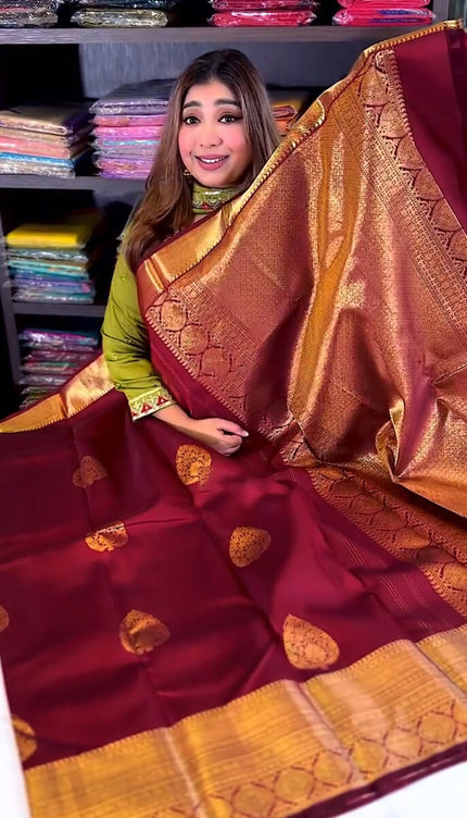 Inimitable Wine Soft Banarasi Silk Saree With Evocative Blouse Piece