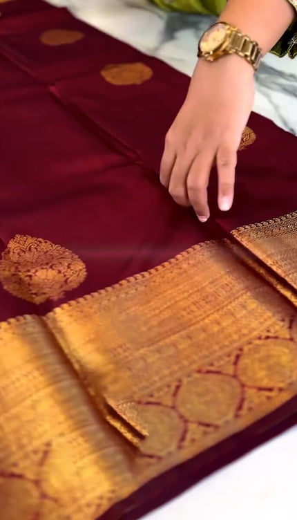 Inimitable Wine Soft Banarasi Silk Saree With Evocative Blouse Piece