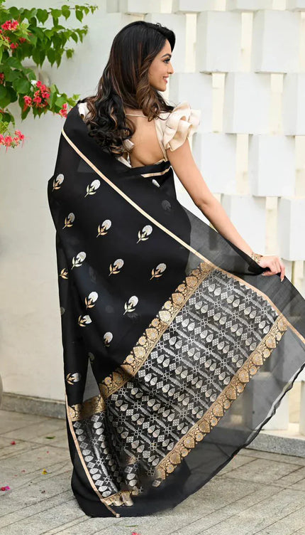 Elision Black Soft Silk Saree