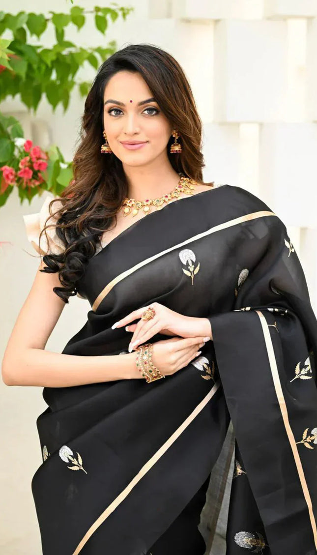 Elision Black Soft Silk Saree