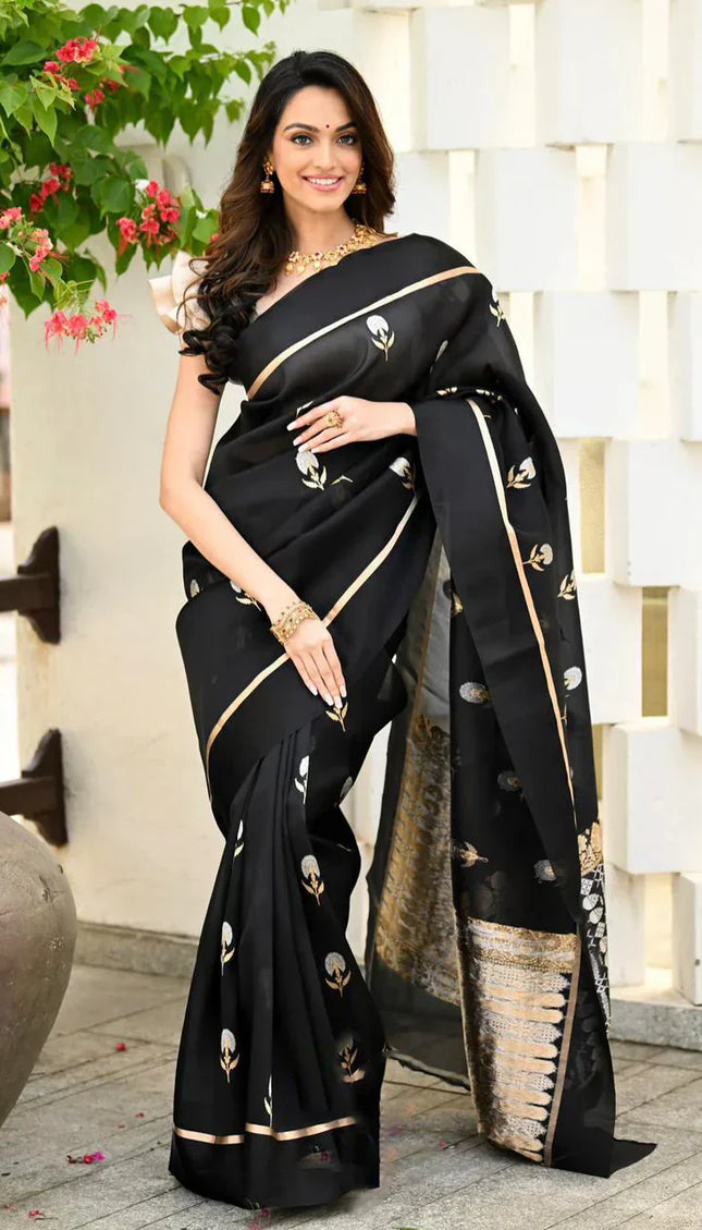 Elision Black Soft Silk Saree