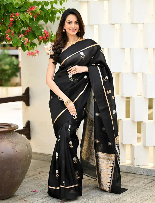 Elision Black Soft Silk Saree