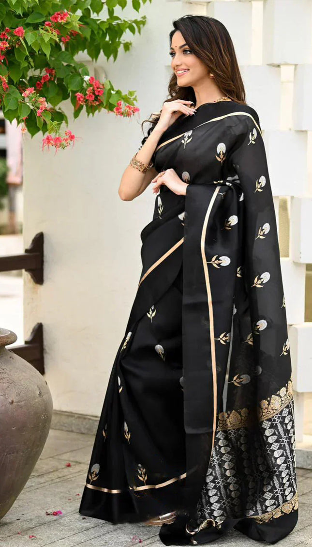 Elision Black Soft Silk Saree