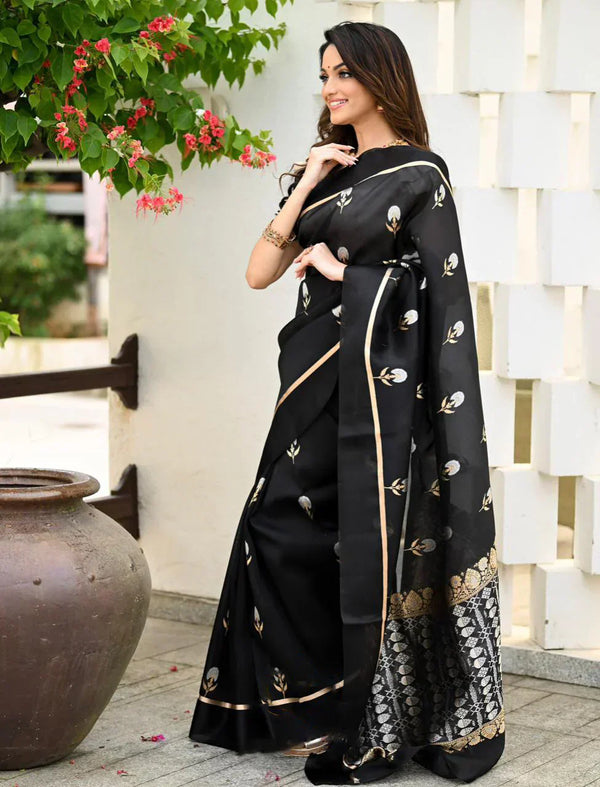 Elision Black Soft Silk Saree