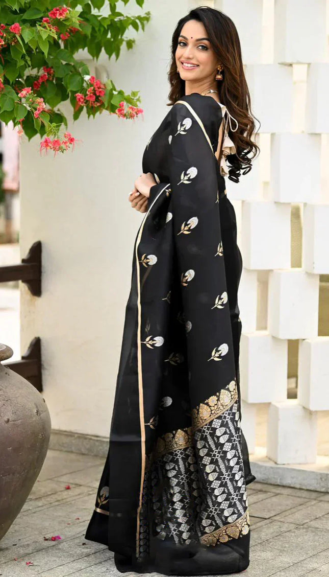 Elision Black Soft Silk Saree