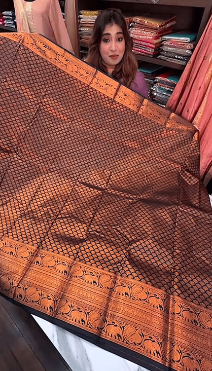 Surreptitious Navy Blue Soft Banarasi Silk Saree With Unique Blouse Piece