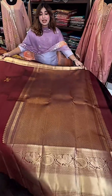 Enthralling Wine Soft Banarasi Silk Saree With Petrichor Blouse Piece