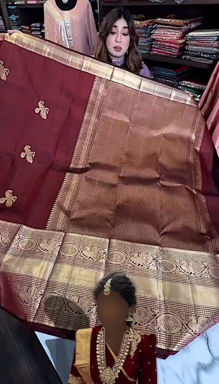 Enthralling Wine Soft Banarasi Silk Saree With Petrichor Blouse Piece