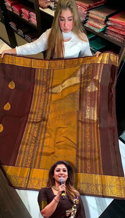 Tantalizing Brown Soft Banarasi Silk Saree With Prominent Blouse Piece