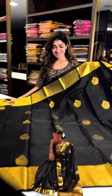 Beautiful Black Soft Banarasi Silk Saree With Snazzy Blouse Piece