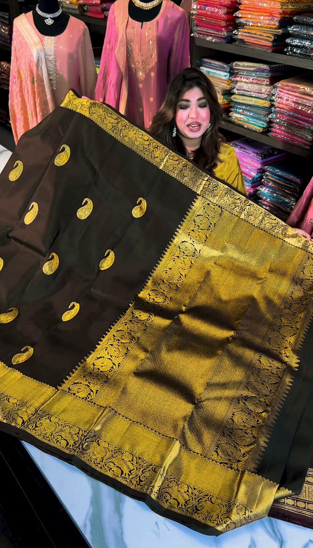 Lassitude Black Soft Banarasi Silk Saree With Glowing Blouse Piece