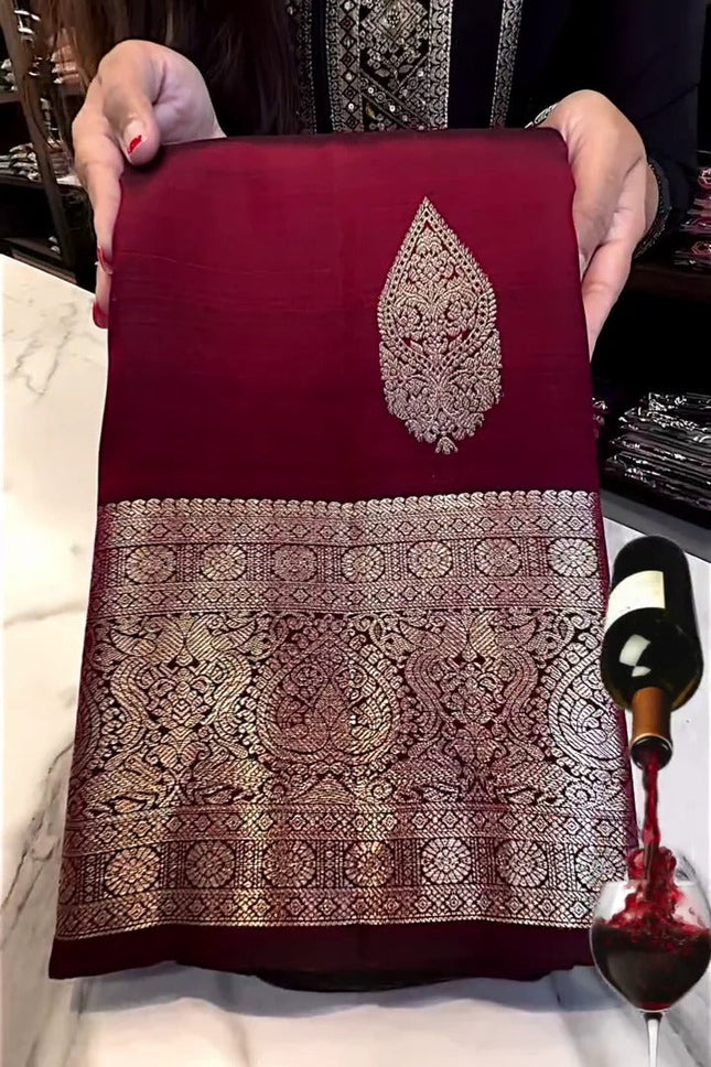 Supernal Wine Soft Banarasi Silk Saree With Devastating Blouse Piece
