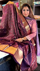 Vibrant Purple Soft Banarasi Silk Saree With Winsome Blouse Piece