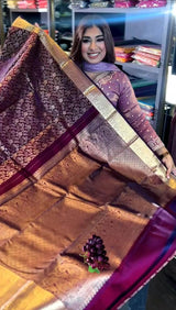 Vibrant Purple Soft Banarasi Silk Saree With Winsome Blouse Piece