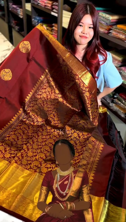 Moiety Maroon Soft Banarasi Silk Saree With Traditional Blouse Piece